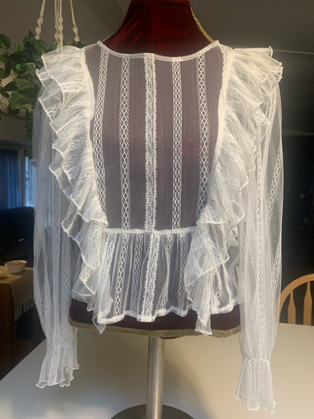 Forever 21 White Sheer Lace Ruffle Blouse